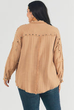 Load image into Gallery viewer, Plus Distressed hem button down oversize shirt Ti Amo I love you
