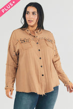 Load image into Gallery viewer, Plus Distressed hem button down oversize shirt Ti Amo I love you
