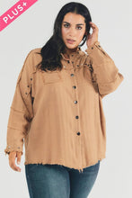 Load image into Gallery viewer, Plus Distressed hem button down oversize shirt Ti Amo I love you
