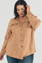 Load image into Gallery viewer, Plus Distressed hem button down oversize shirt Ti Amo I love you
