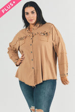 Load image into Gallery viewer, Plus Distressed hem button down oversize shirt Ti Amo I love you
