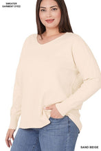 Load image into Gallery viewer, Plus Hi-Low Garment Dyed Front Seam Sweater Ti Amo I love you
