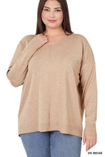 Load image into Gallery viewer, Plus Hi-Low Garment Dyed Front Seam Sweater Ti Amo I love you
