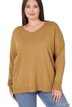 Load image into Gallery viewer, Plus Hi-Low Garment Dyed Front Seam Sweater Ti Amo I love you
