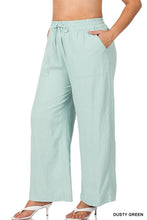 Load image into Gallery viewer, Plus Linen Drawstring-Waist Pants with Pockets Ti Amo I love you
