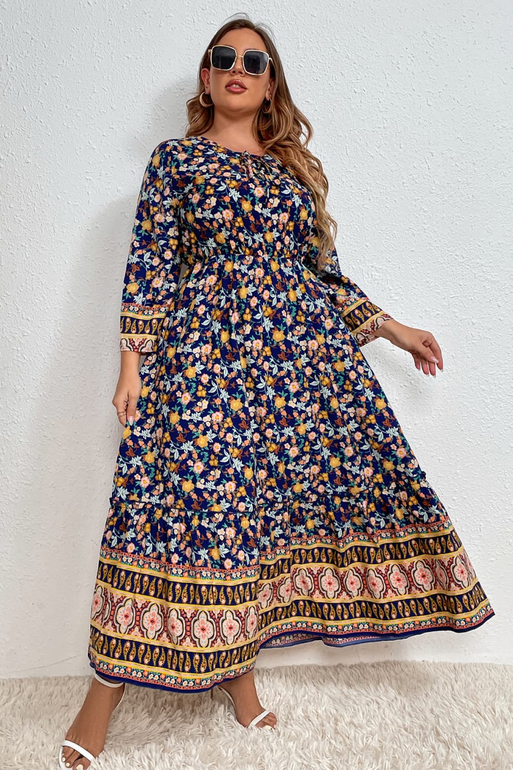 Plus Size Bohemian Round Neck Maxi Dress Ti Amo I love you