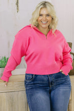 Load image into Gallery viewer, Plus Size Collared Neck Zip-Up Long Sleeve Sweater Ti Amo I love you
