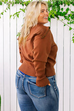 Load image into Gallery viewer, Plus Size Collared Neck Zip-Up Long Sleeve Sweater Ti Amo I love you
