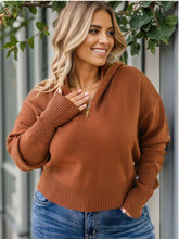 Load image into Gallery viewer, Plus Size Collared Neck Zip-Up Long Sleeve Sweater Ti Amo I love you
