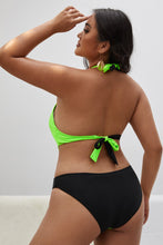 Load image into Gallery viewer, Plus Size Contrast Halter Neck Tied One-Piece Swimsuit - Sizes1X-4X Ti Amo I love you
