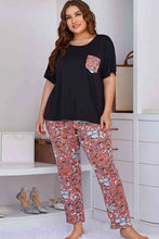 Load image into Gallery viewer, Plus Size Contrast Round Neck Tee and Floral Pants Lounge Set Ti Amo I love you
