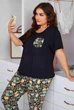 Load image into Gallery viewer, Plus Size Contrast Round Neck Tee and Floral Pants Lounge Set Ti Amo I love you
