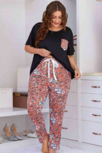 Load image into Gallery viewer, Plus Size Contrast Round Neck Tee and Floral Pants Lounge Set Ti Amo I love you
