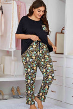 Load image into Gallery viewer, Plus Size Contrast Round Neck Tee and Floral Pants Lounge Set Ti Amo I love you
