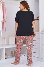 Load image into Gallery viewer, Plus Size Contrast Round Neck Tee and Floral Pants Lounge Set Ti Amo I love you
