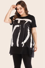 Load image into Gallery viewer, Plus Size Contrast Spliced Mesh T-Shirt and Cropped Leggings Set - Sizes XL-4XL Ti Amo I love you
