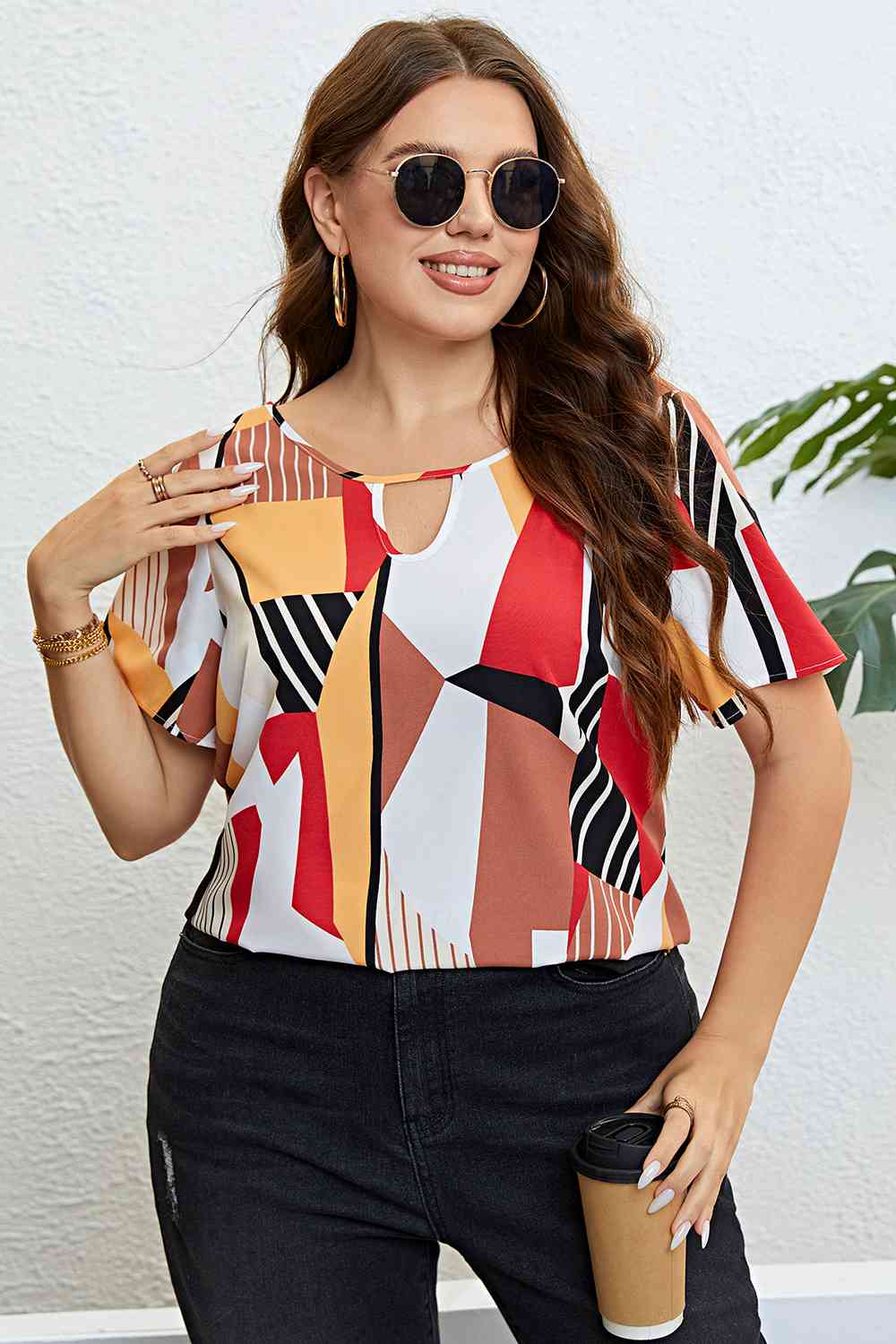 Plus Size Cutout Short Sleeve Blouse - Sizes 1XL-4XL Ti Amo I love you