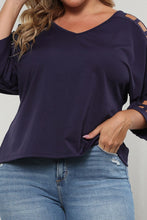 Load image into Gallery viewer, Plus Size Cutout Three-Quarter Sleeve Blouse Ti Amo I love you
