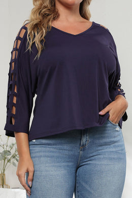 Plus Size Cutout Three-Quarter Sleeve Blouse Ti Amo I love you