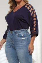 Load image into Gallery viewer, Plus Size Cutout Three-Quarter Sleeve Blouse Ti Amo I love you
