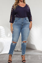 Load image into Gallery viewer, Plus Size Cutout Three-Quarter Sleeve Blouse Ti Amo I love you
