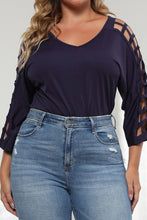 Load image into Gallery viewer, Plus Size Cutout Three-Quarter Sleeve Blouse Ti Amo I love you
