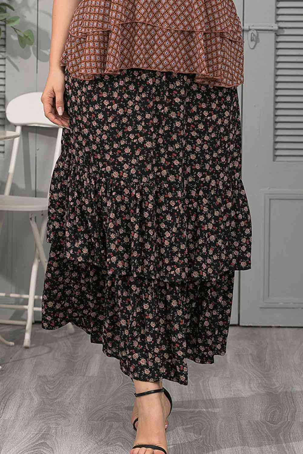 Plus Size Ditsy Floral Layered Maxi Skirt Ti Amo I love you