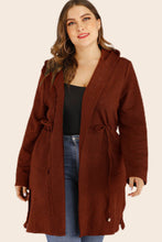 Load image into Gallery viewer, Plus Size Drawstring Waist Hooded Cardigan with Pockets Ti Amo I love you
