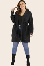 Load image into Gallery viewer, Plus Size Drawstring Waist Hooded Cardigan with Pockets Ti Amo I love you
