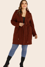 Load image into Gallery viewer, Plus Size Drawstring Waist Hooded Cardigan with Pockets Ti Amo I love you
