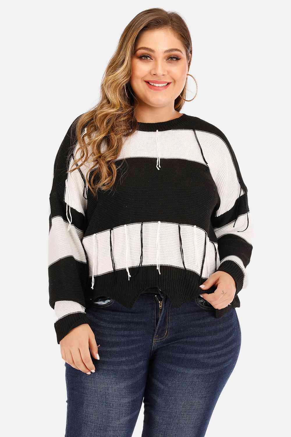 Plus Size Drop Shoulder Color Block Sweater Ti Amo I love you