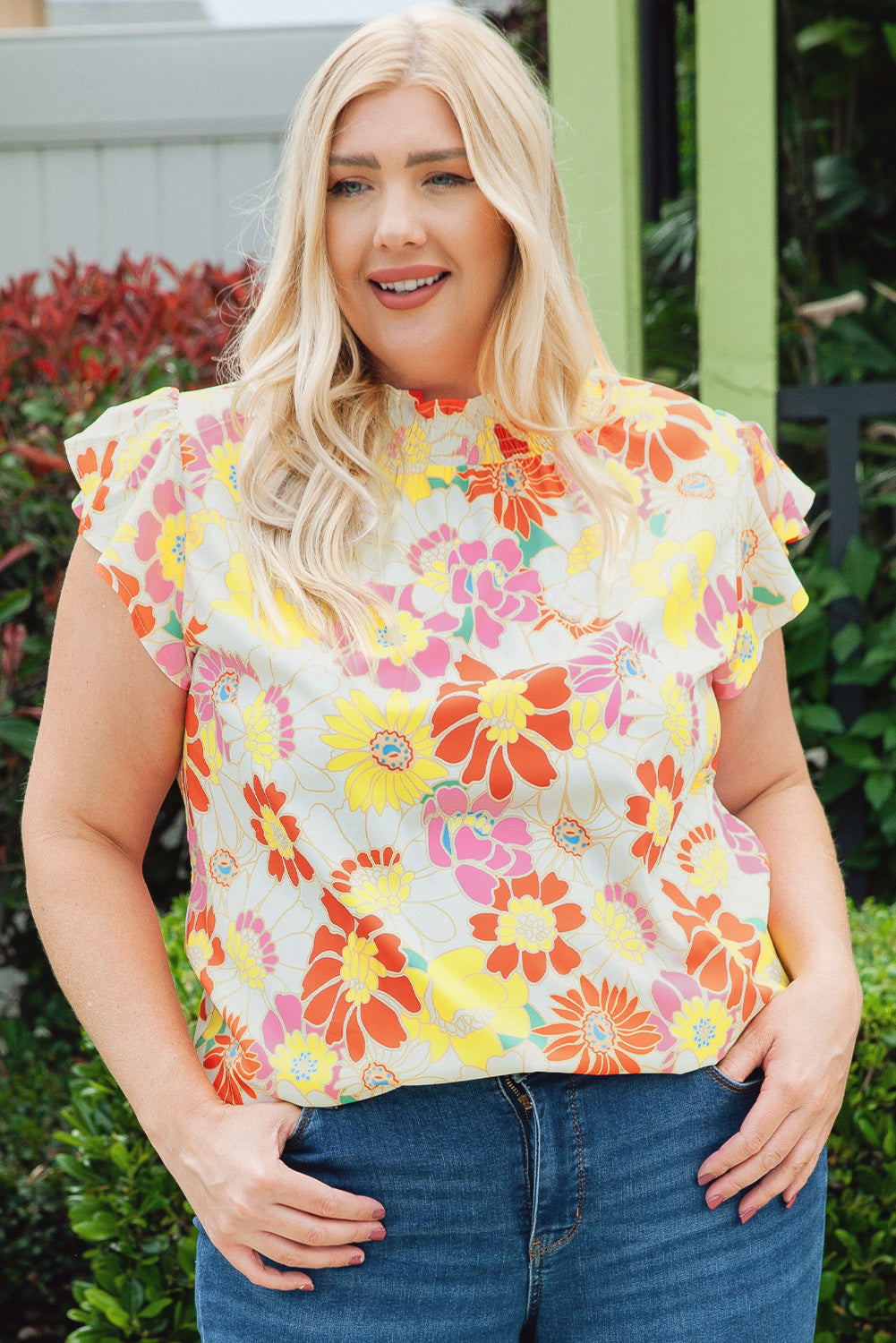 Plus Size Floral Butterfly Sleeve Blouse Ti Amo I love you