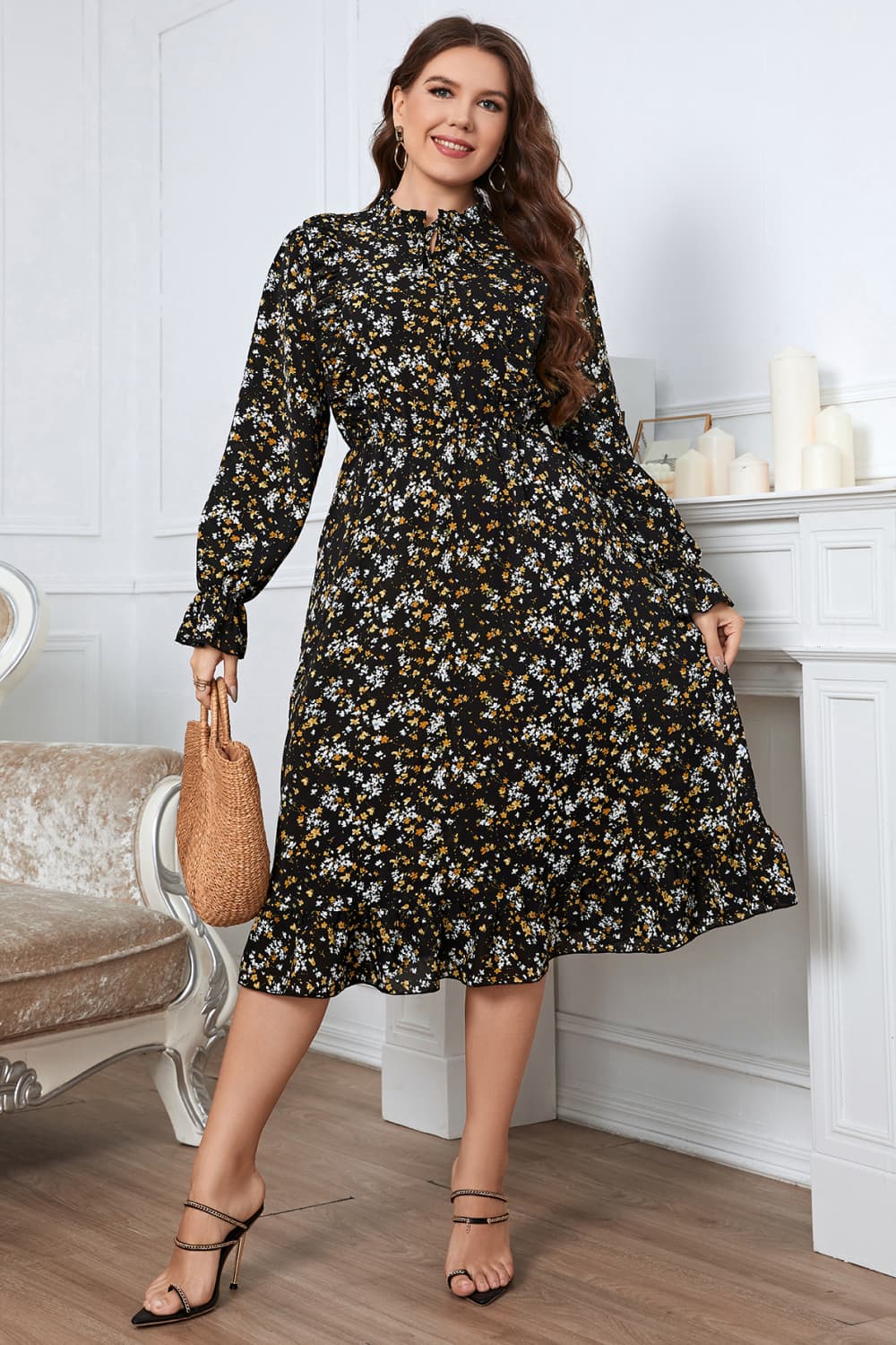 Plus Size Floral Flounce Sleeve Midi Dress - Sizes 1X-4XL Ti Amo I love you