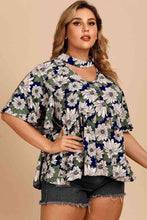 Load image into Gallery viewer, Plus Size Floral Flutter Sleeve Cutout Blouse Ti Amo I love you
