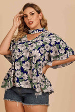 Load image into Gallery viewer, Plus Size Floral Flutter Sleeve Cutout Blouse Ti Amo I love you
