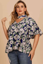 Load image into Gallery viewer, Plus Size Floral Flutter Sleeve Cutout Blouse Ti Amo I love you
