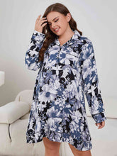 Load image into Gallery viewer, Plus Size Floral Lapel Collar Long Sleeve Night Dress Ti Amo I love you
