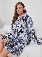 Load image into Gallery viewer, Plus Size Floral Lapel Collar Long Sleeve Night Dress Ti Amo I love you
