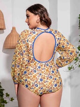 Load image into Gallery viewer, Plus Size Floral Open Back Long Sleeve One-Piece Swimsuit Ti Amo I love you
