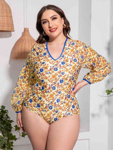 Load image into Gallery viewer, Plus Size Floral Open Back Long Sleeve One-Piece Swimsuit Ti Amo I love you
