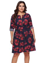 Load image into Gallery viewer, Plus Size Floral Print Half Zip Up Dress Ti Amo I love you
