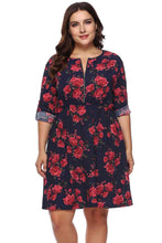 Load image into Gallery viewer, Plus Size Floral Print Half Zip Up Dress Ti Amo I love you
