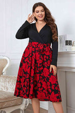 Load image into Gallery viewer, Plus Size Floral Surplice Neck Long Sleeve Dress Ti Amo I love you
