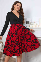 Load image into Gallery viewer, Plus Size Floral Surplice Neck Long Sleeve Dress Ti Amo I love you
