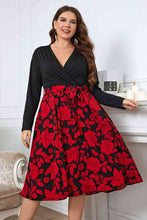 Load image into Gallery viewer, Plus Size Floral Surplice Neck Long Sleeve Dress Ti Amo I love you
