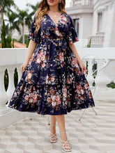 Load image into Gallery viewer, Plus Size Floral Surplice Neck Midi Dress - Sizes 1XL-3XL Ti Amo I love you
