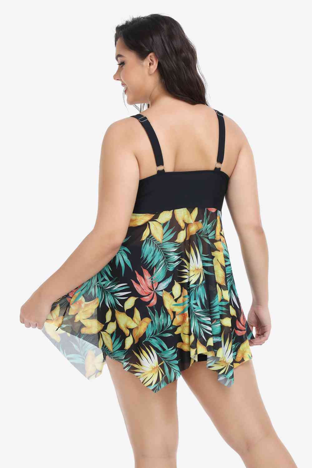 Plus Size Floral Two-Tone Asymmetrical Hem Two-Piece Swimsuit Ti Amo I love you
