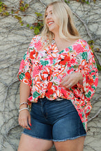 Load image into Gallery viewer, Plus Size Floral V-Neck Half Sleeve Shirt - Sizes 1X-3X Ti Amo I love you
