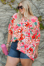 Load image into Gallery viewer, Plus Size Floral V-Neck Half Sleeve Shirt - Sizes 1X-3X Ti Amo I love you
