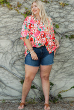 Load image into Gallery viewer, Plus Size Floral V-Neck Half Sleeve Shirt - Sizes 1X-3X Ti Amo I love you
